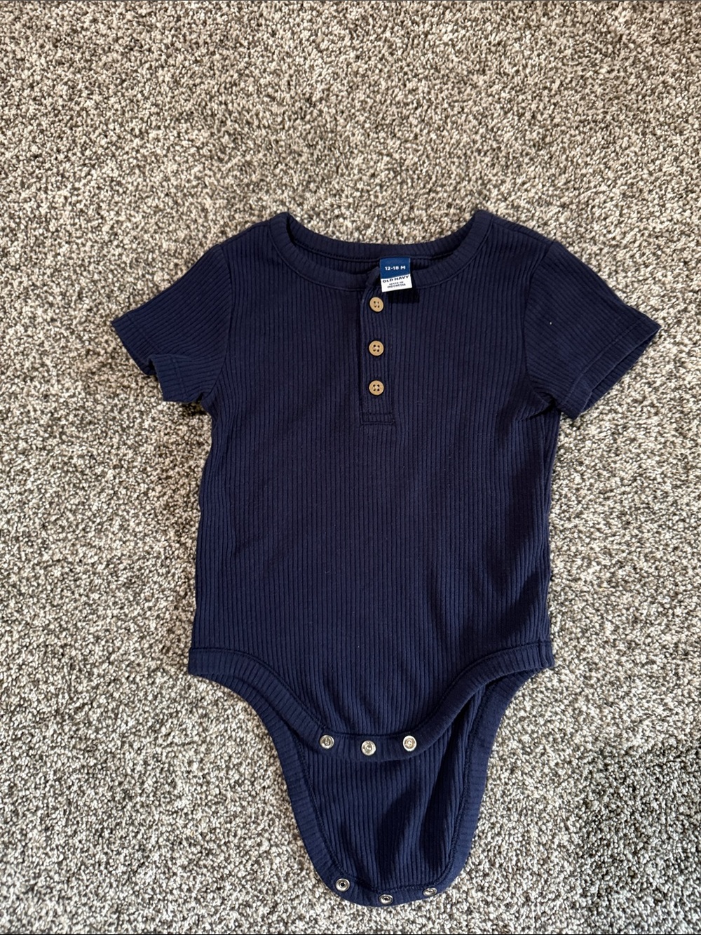 Old Navy Navy Ribbed Short-Sleeve Henley One-Piece Bodysuit